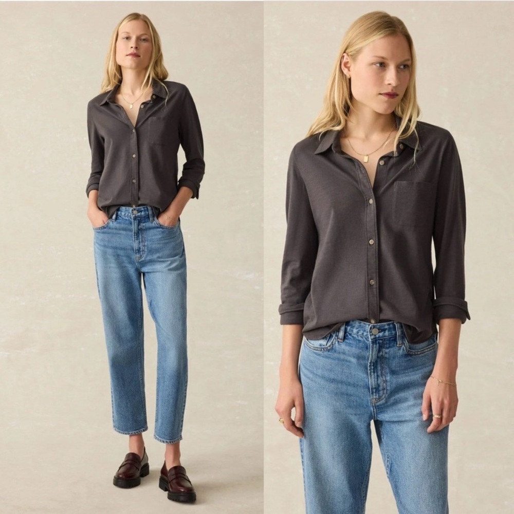 Faherty Women's Washed Black Sunwashed Knit‎ Shirt Size XS